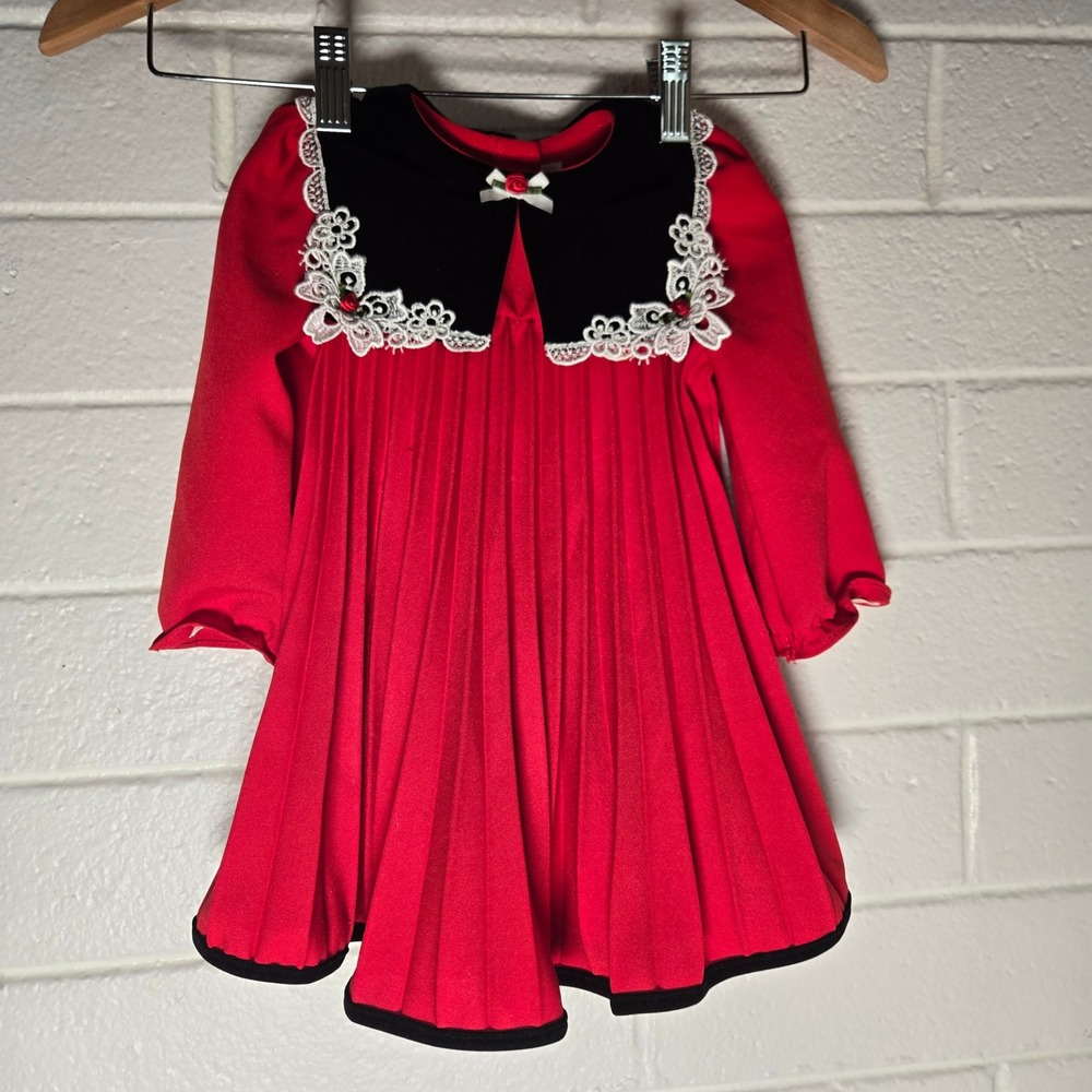 Youngland Baby Girls Pleated Dress Velvet Lace Collar 18M Holiday Christmas